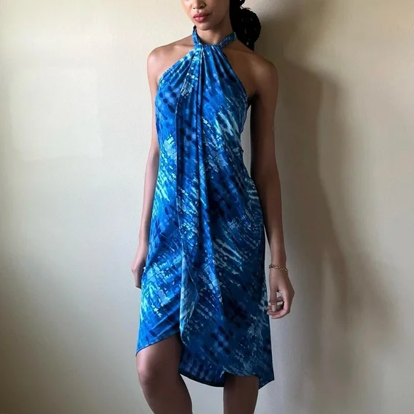 venus halter tie dress VENUS Halter Wrap Dress | Blue main image 0